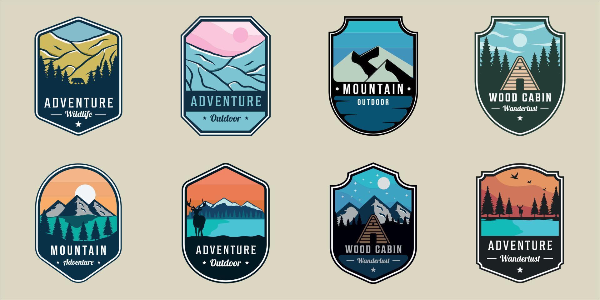 Set von Outdoor-Wildtieren Emblem Logo Vektor Illustration Vorlage Symbol Grafikdesign. Bundle-Sammlung verschiedener Abenteuer-Berghütten-Waldzeichen oder Symbol für Geschäftsreisen