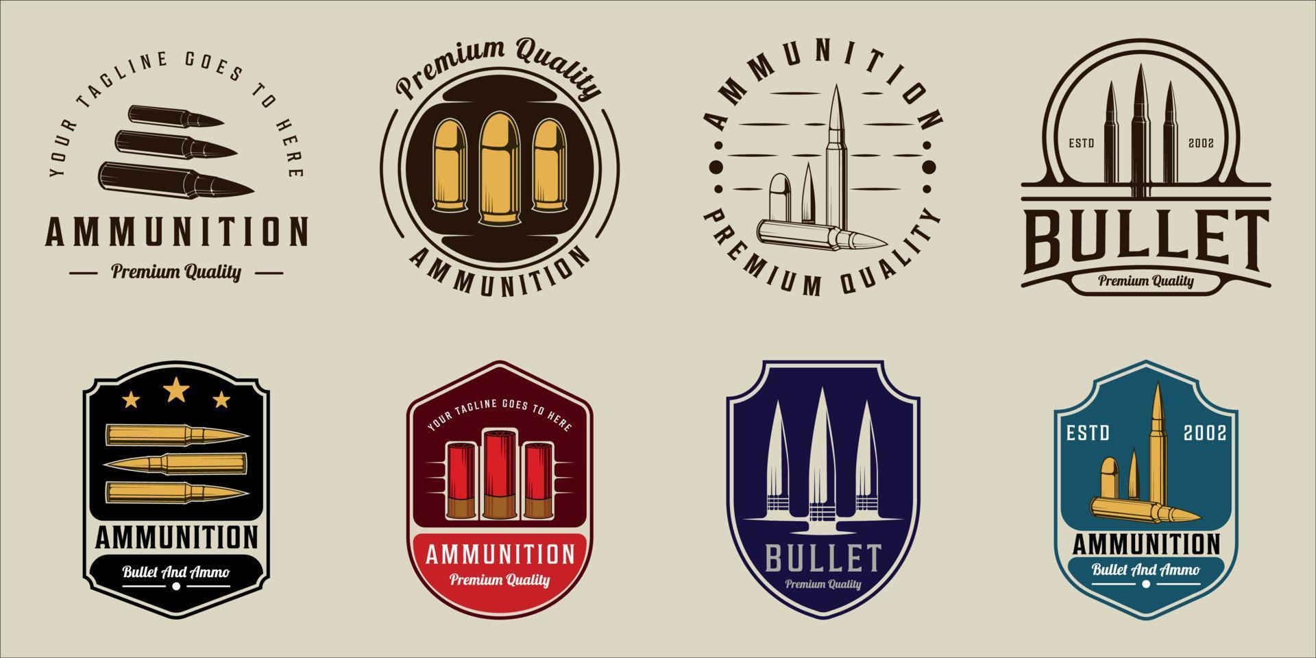 uppsättning av kula eller ammunition emblem logotyp vektor illustration mall ikon grafisk design. bunt samling av olika ammunition för vapen tecken eller symbol för militär utrustning koncept