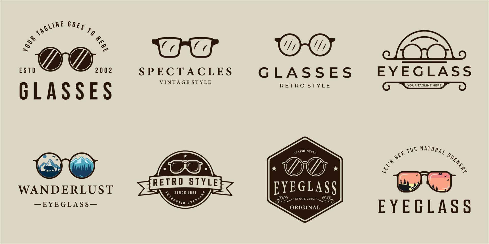 satz von brillen logo vektor vintage illustration vorlage symbol grafikdesign. bündeln sie brillen- oder brillenzeichen oder symbole für geschäftsgeschäfte mit abzeichen und typografie im retro-stil