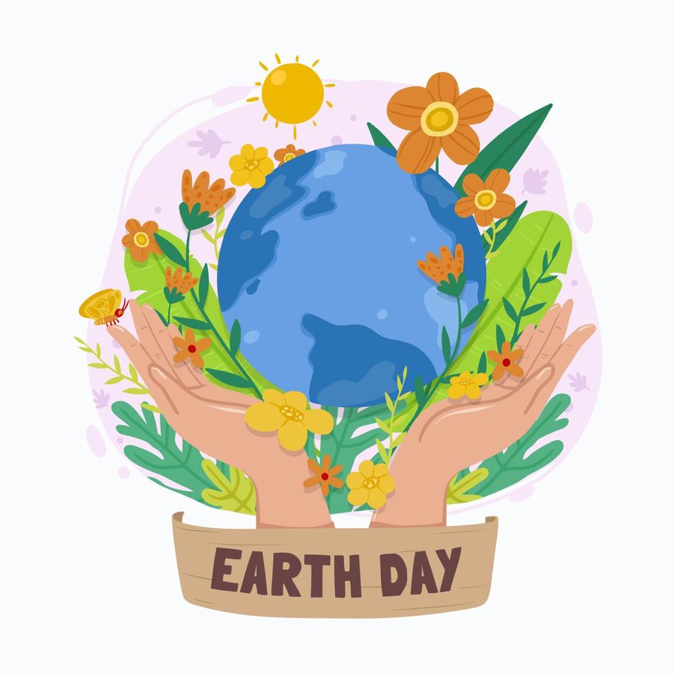 Earth Day-Konzept mit Blumen und Blumen vektor