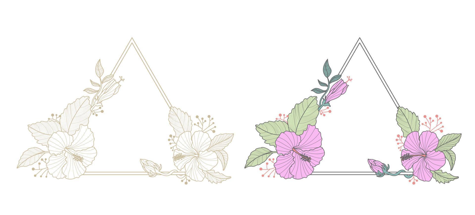 blomram med triangelkant. tropiska blommor . magenta hibiskus blomma vektor