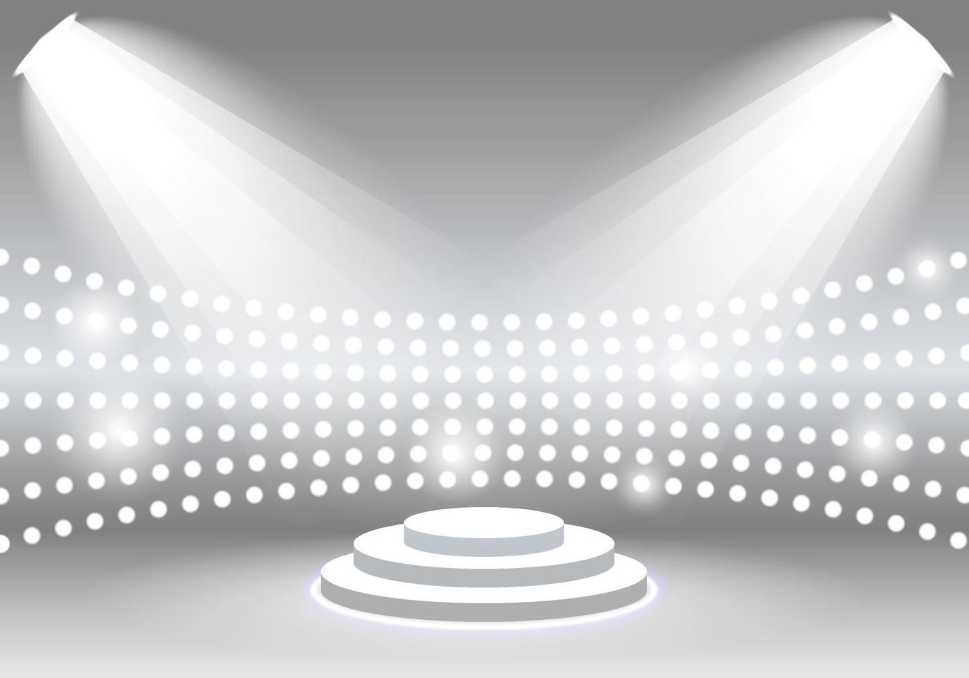 podium med grå bakgrund och gnistrande vita ljus vektor