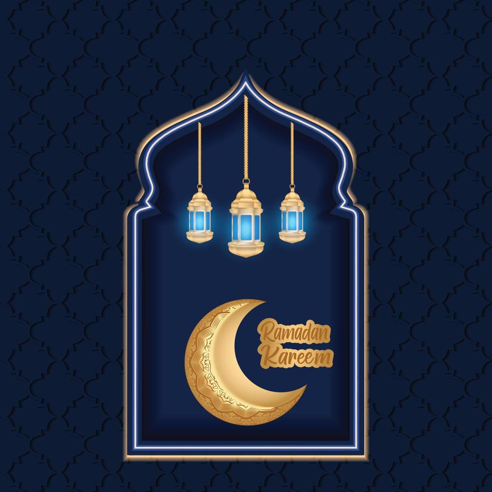 eleganter hintergrund für ramadan kareem in blau und gold vektor