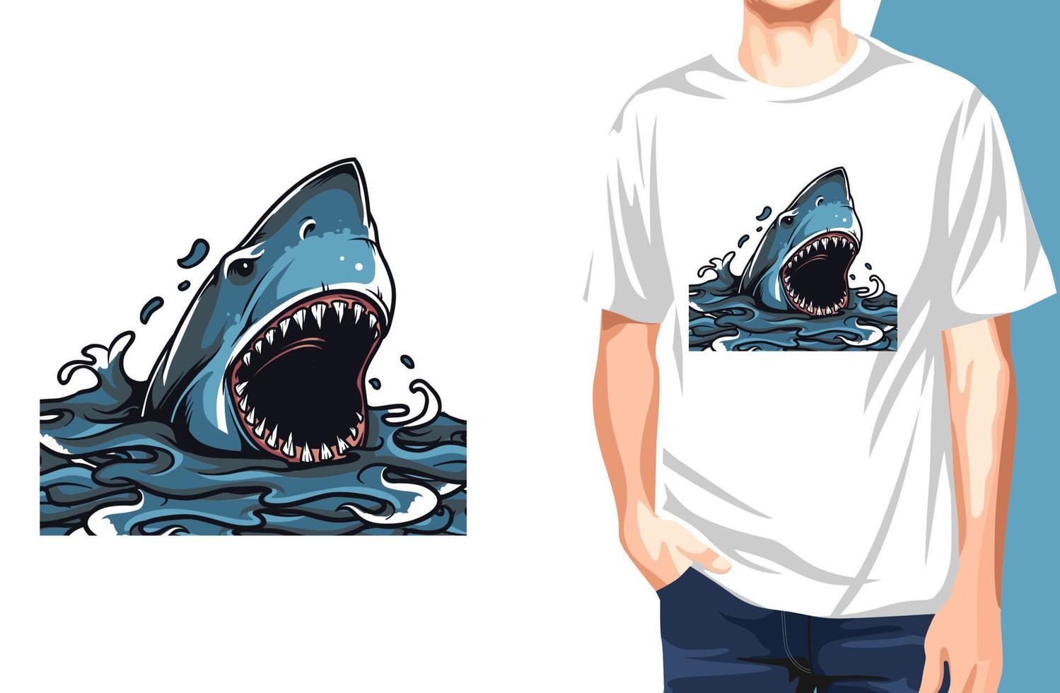 Shark Bite T-Shirt. Kann für T-Shirt-Druck, Tassendruck, Kissen, Modedruckdesign, Kinderbekleidung, Babyparty, Gruß und Postkarte verwendet werden. T-Shirt-Design vektor