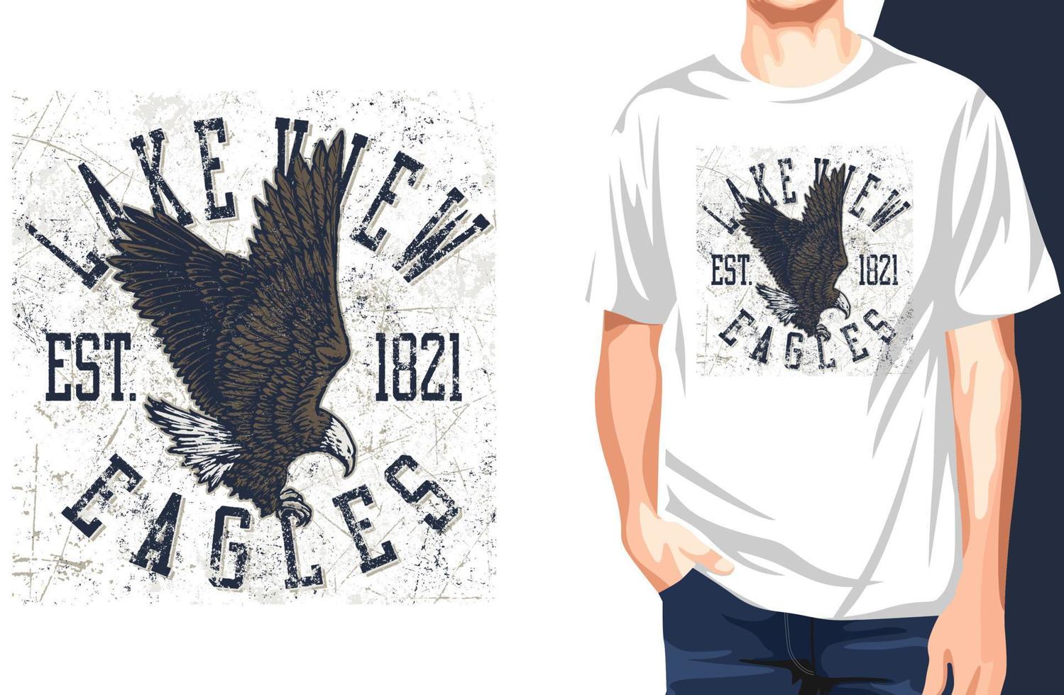 Lakeview Eagles T-Shirt. Kann für T-Shirt-Druck, Tassendruck, Kissen, Modedruckdesign, Kinderbekleidung, Babyparty, Gruß und Postkarte verwendet werden. T-Shirt-Design vektor