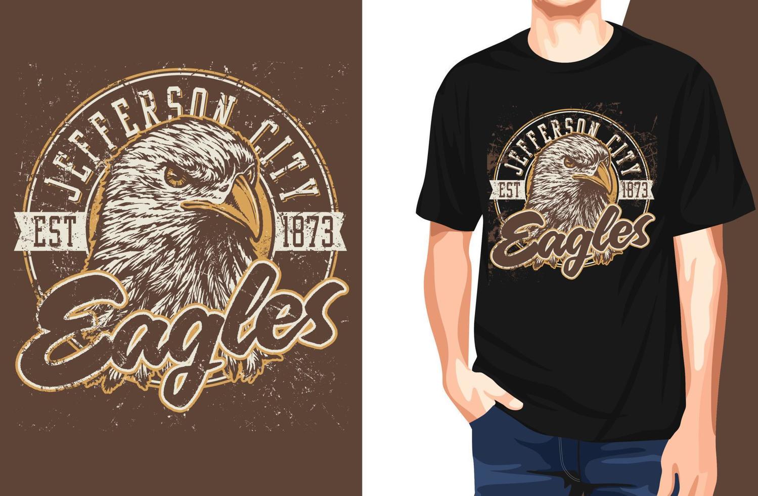 Jefferson City Eagles T-Shirt. Kann für T-Shirt-Druck, Tassendruck, Kissen, Modedruckdesign, Kinderbekleidung, Babyparty, Gruß und Postkarte verwendet werden. T-Shirt-Design vektor