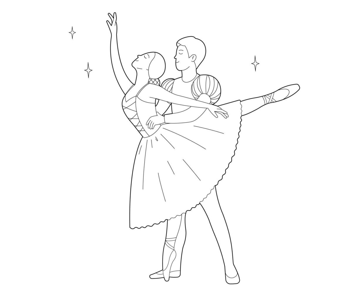klassisches Ballett. tanzendes Ballettpaar. Umrissdarstellung auf weißem Hintergrund vektor