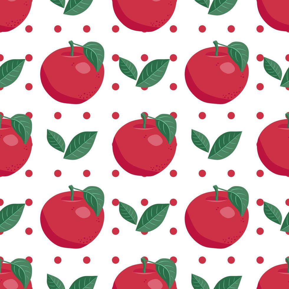 äpple bakgrund. vektor illustration. seamless mönster med röda äpplen och löv