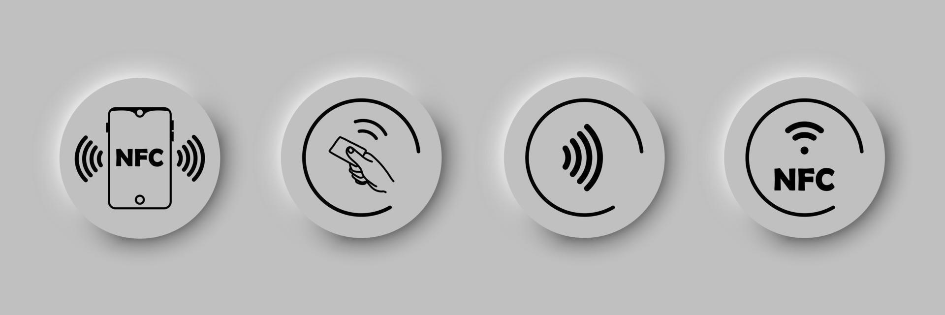 eine reihe runder nfc-symbole. Symbol für kontaktlose Zahlungen. drahtlose Zahlung. Kreditkarte. Benutzeroberflächenelemente für eine mobile Anwendung. Stil des Neomorphismus. isoliert im Hintergrund vektor