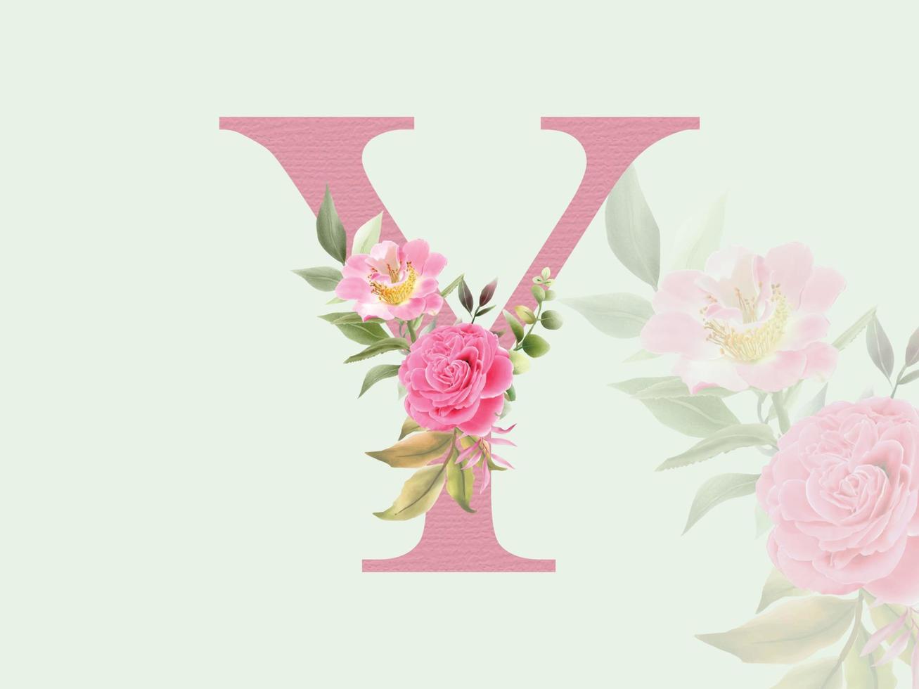 vackra alfabetet y med blommig bukett vektor