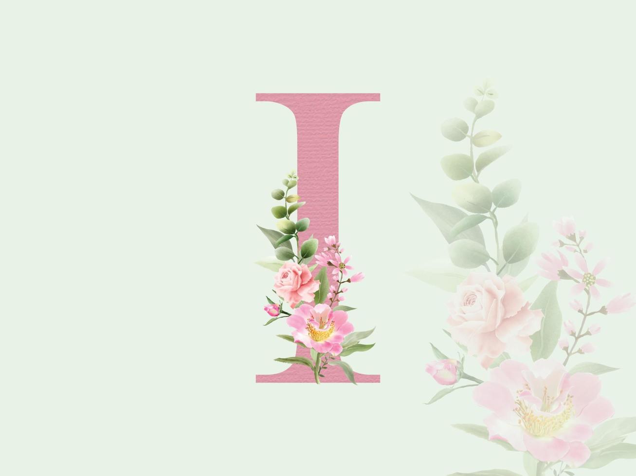 vackra alfabetet i med blommig bukett vektor