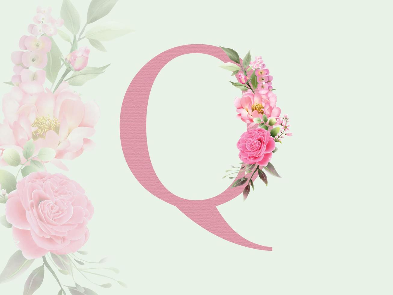 schönes alphabet q mit blumenstrauß vektor