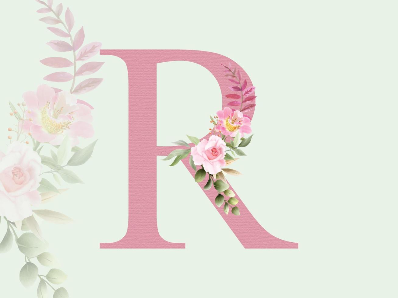 vackra alfabetet r med blommig bukett vektor