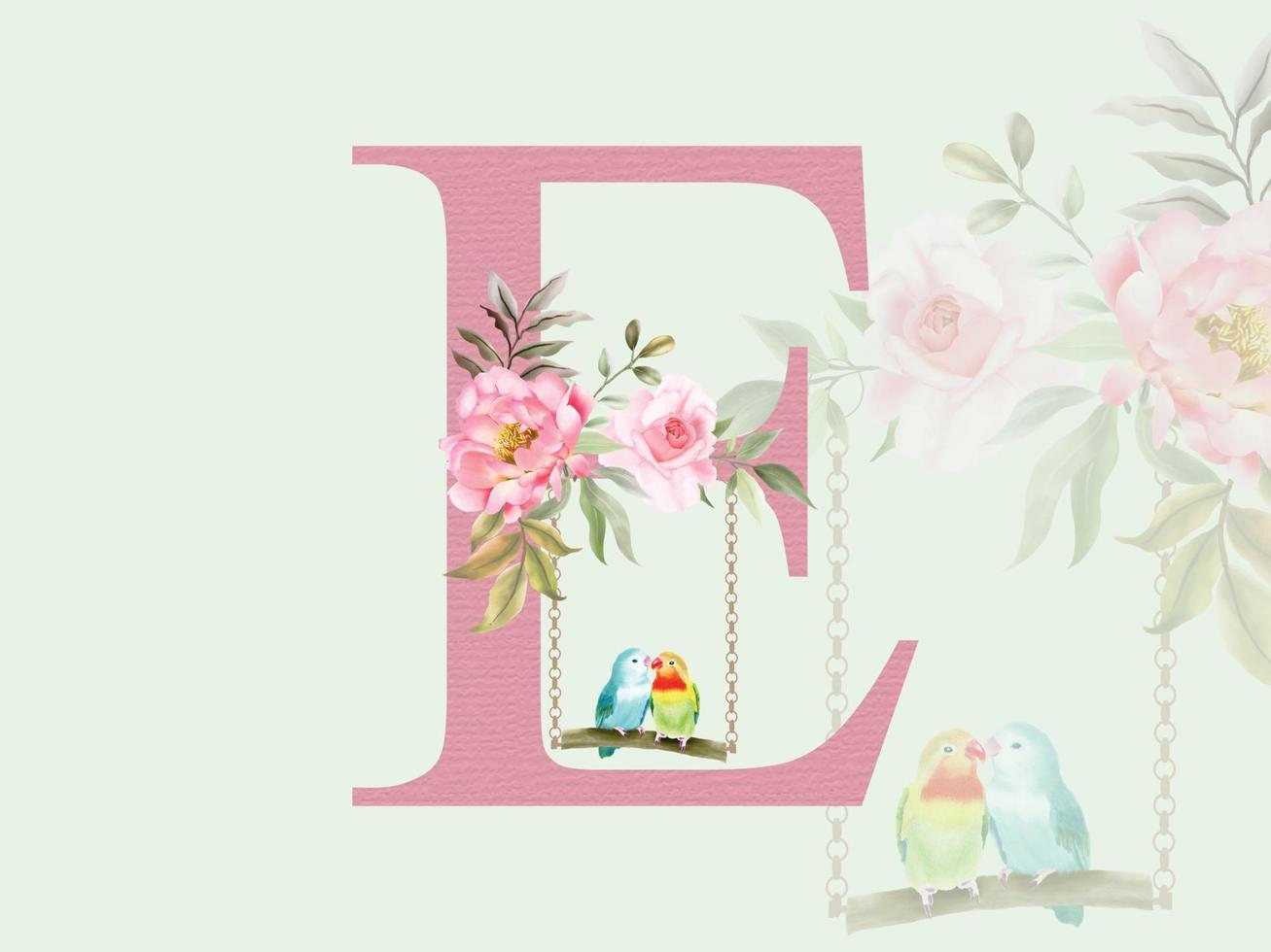 schönes alphabet e mit blumenstrauß vektor