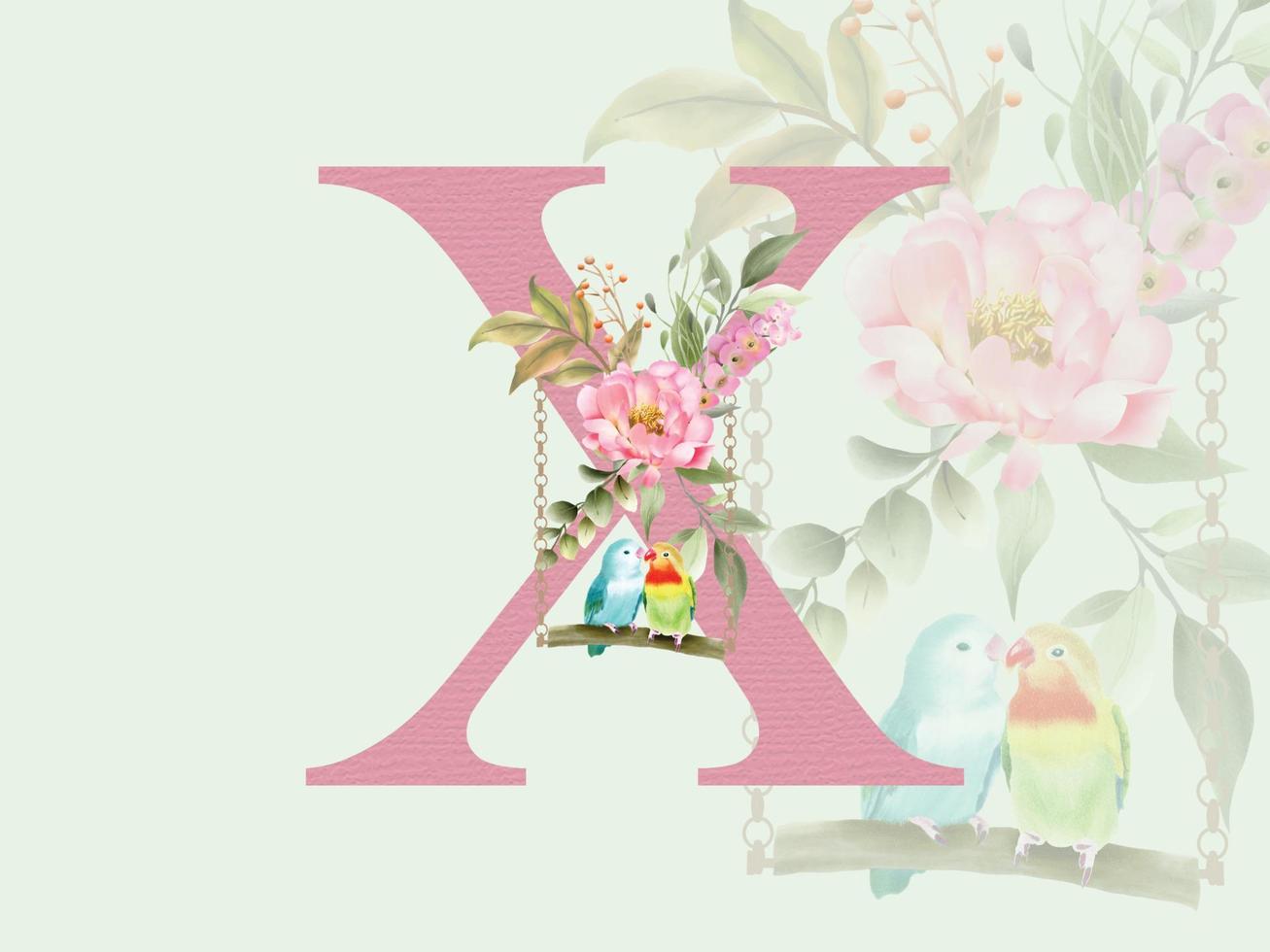 vackra alfabetet x med blommig bukett vektor