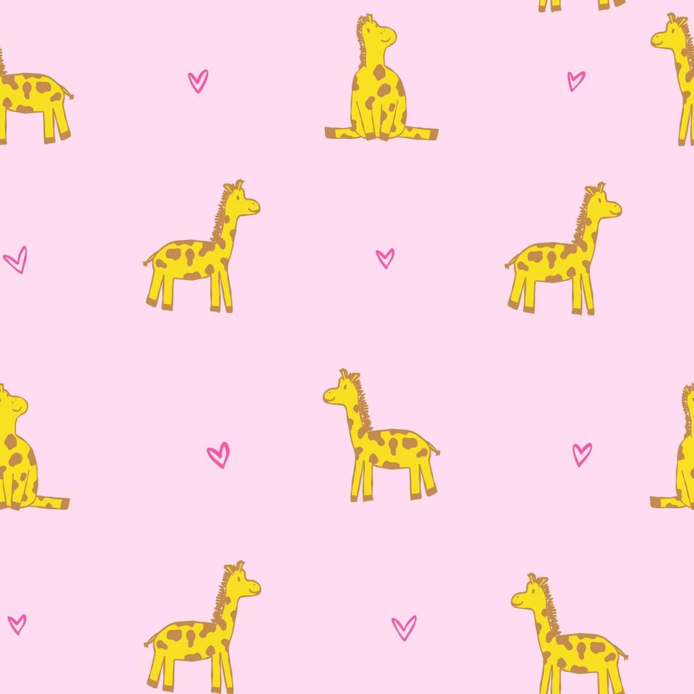 süße Doodle-Linie süße Giraffe mit Herzen rosa Muster nahtlos für Kinder. vektor