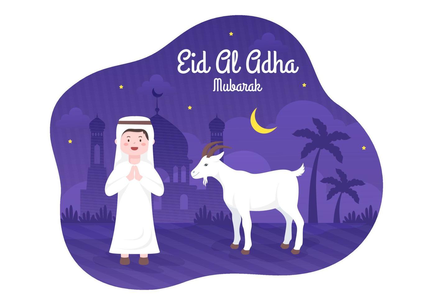 eid al adha bakgrund tecknad illustration för firandet av muslim med slakt av ett djur som en ko, get eller kamel och dela det vektor