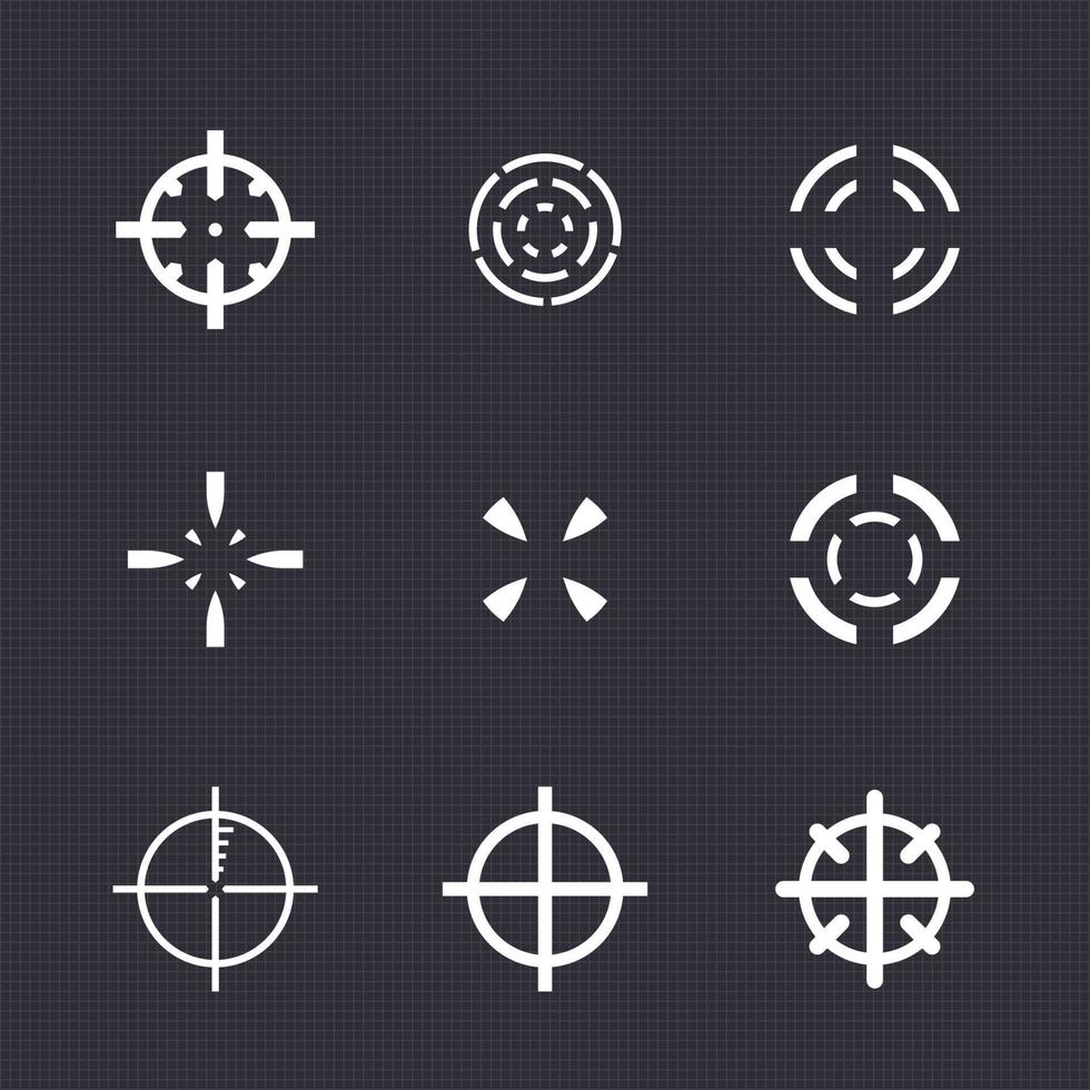 Fadenkreuz-Set, Elemente für das Spieldesign, weiß auf dunkel vektor