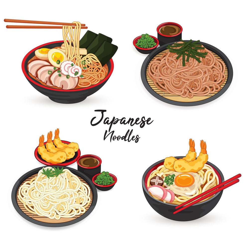 japanische ramen udon soba und somen nudeln menü illustration isolierter vektor. vektor