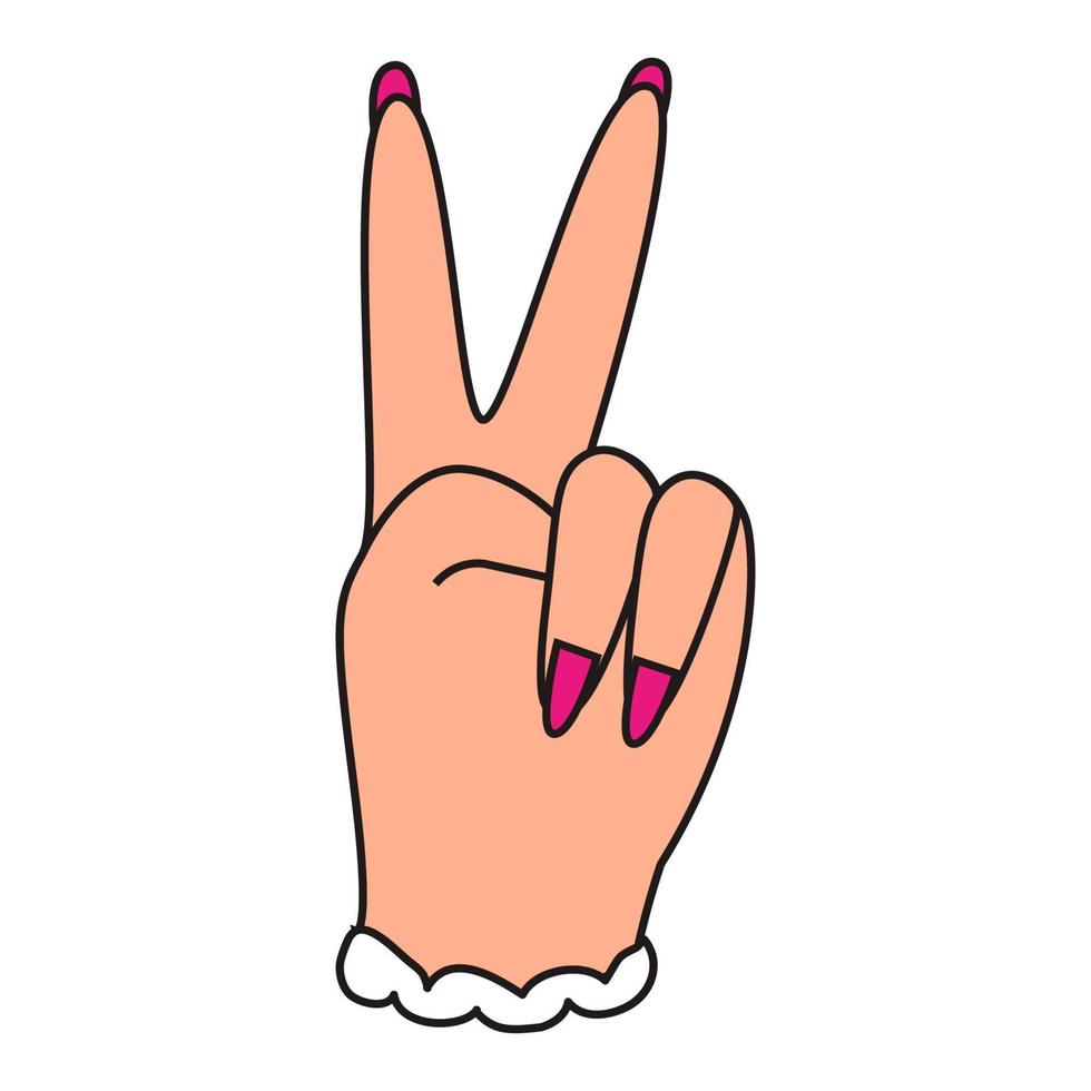 Illustration der Hände, Peace-Zeichen auf beigem Hintergrund. vektor