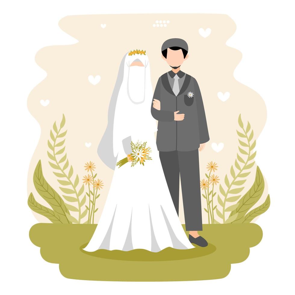 flache muslimische hochzeitspaarillustration vektor