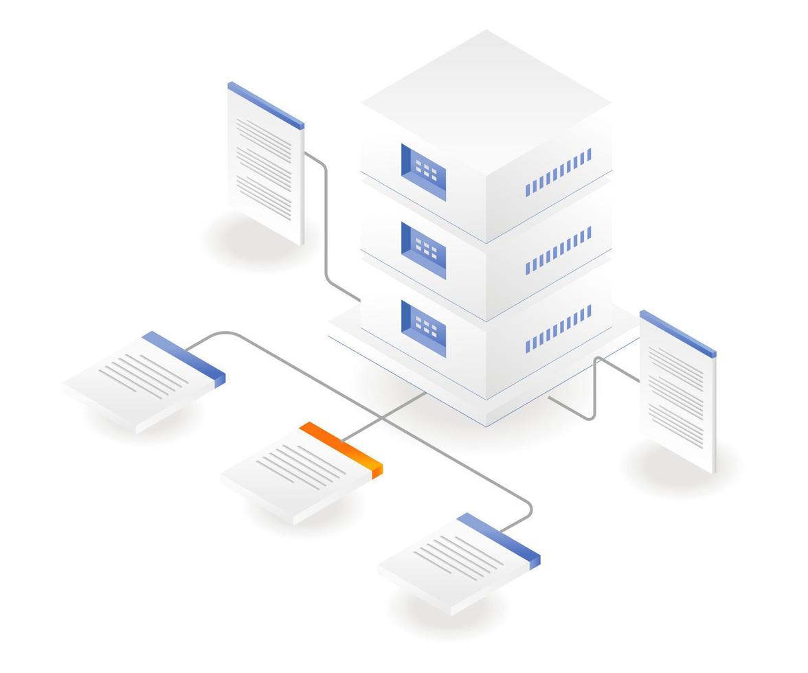 flaches isometrisches illustrationskonzept. Server-Datennetzwerk vektor