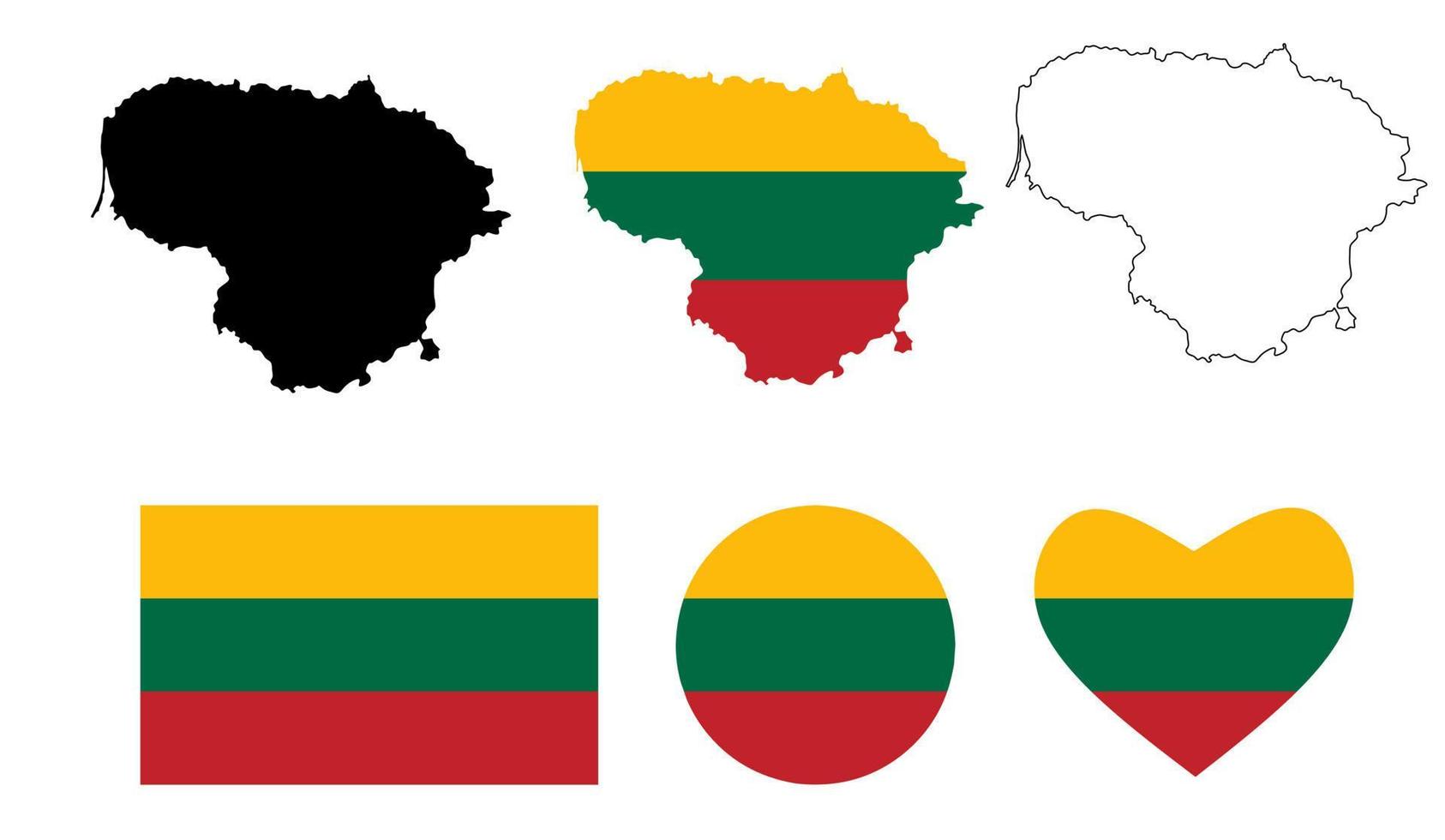 Litauen Karte Flag Icon Set isoliert auf weißem Hintergrund vektor