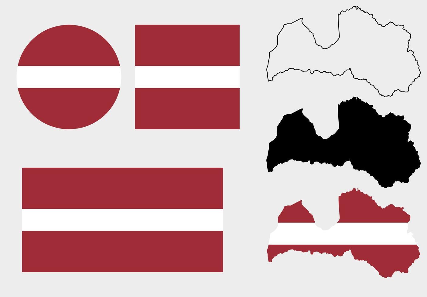 lettland karta flagga ikonuppsättning vektor