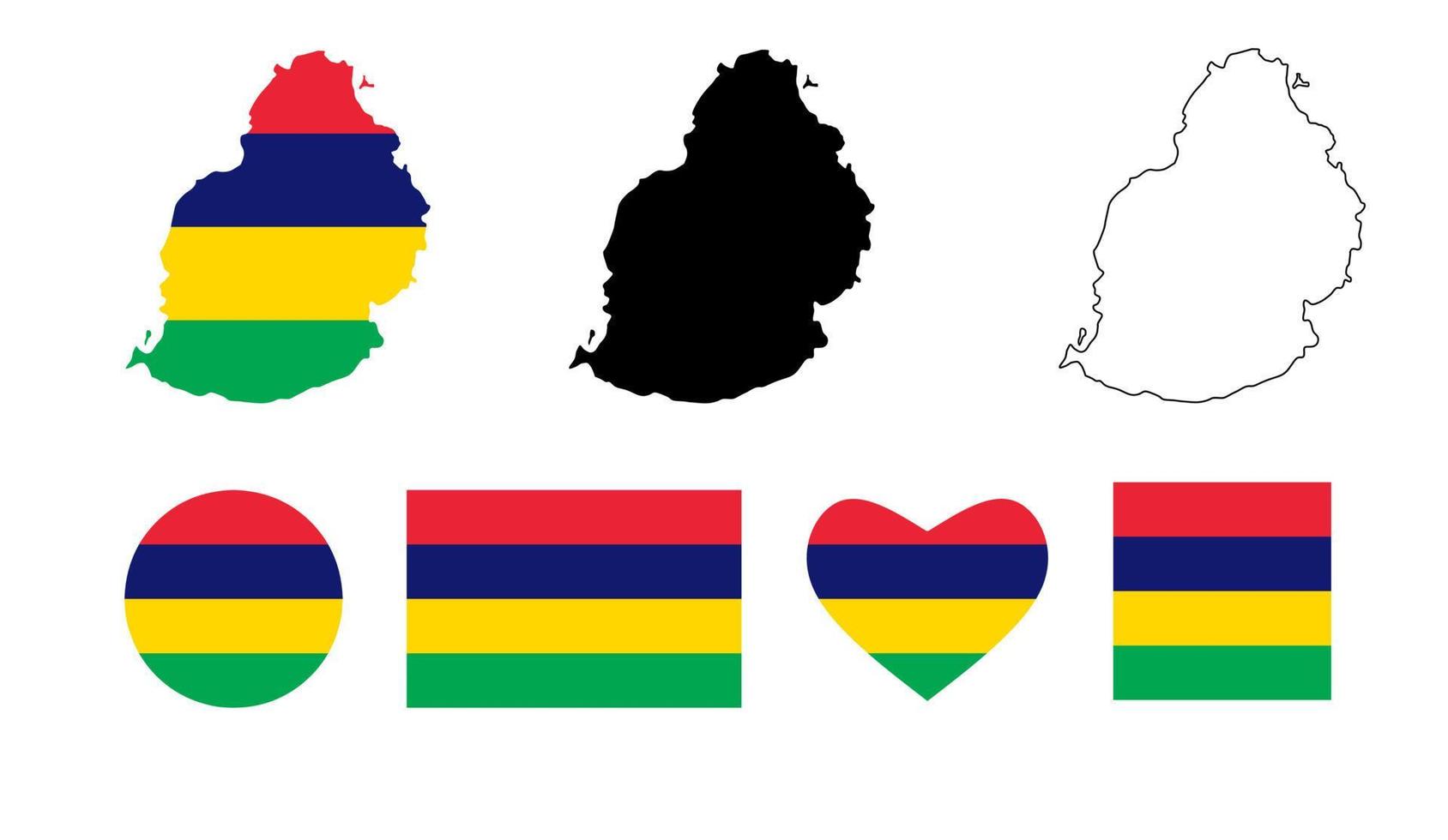 Mauritius Karte Flaggensymbol auf weißem Hintergrund gesetzt vektor