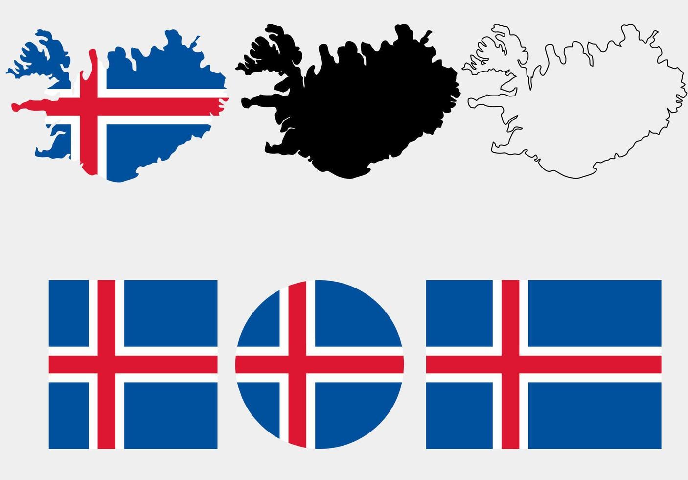 Karte Flagge Republik Island Icon-Set isoliert auf weißem Hintergrund vektor
