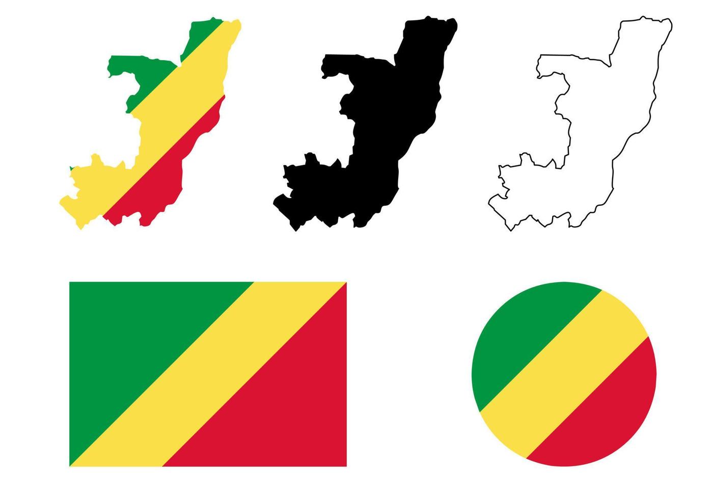 republik kongo karte flag icon set vektor