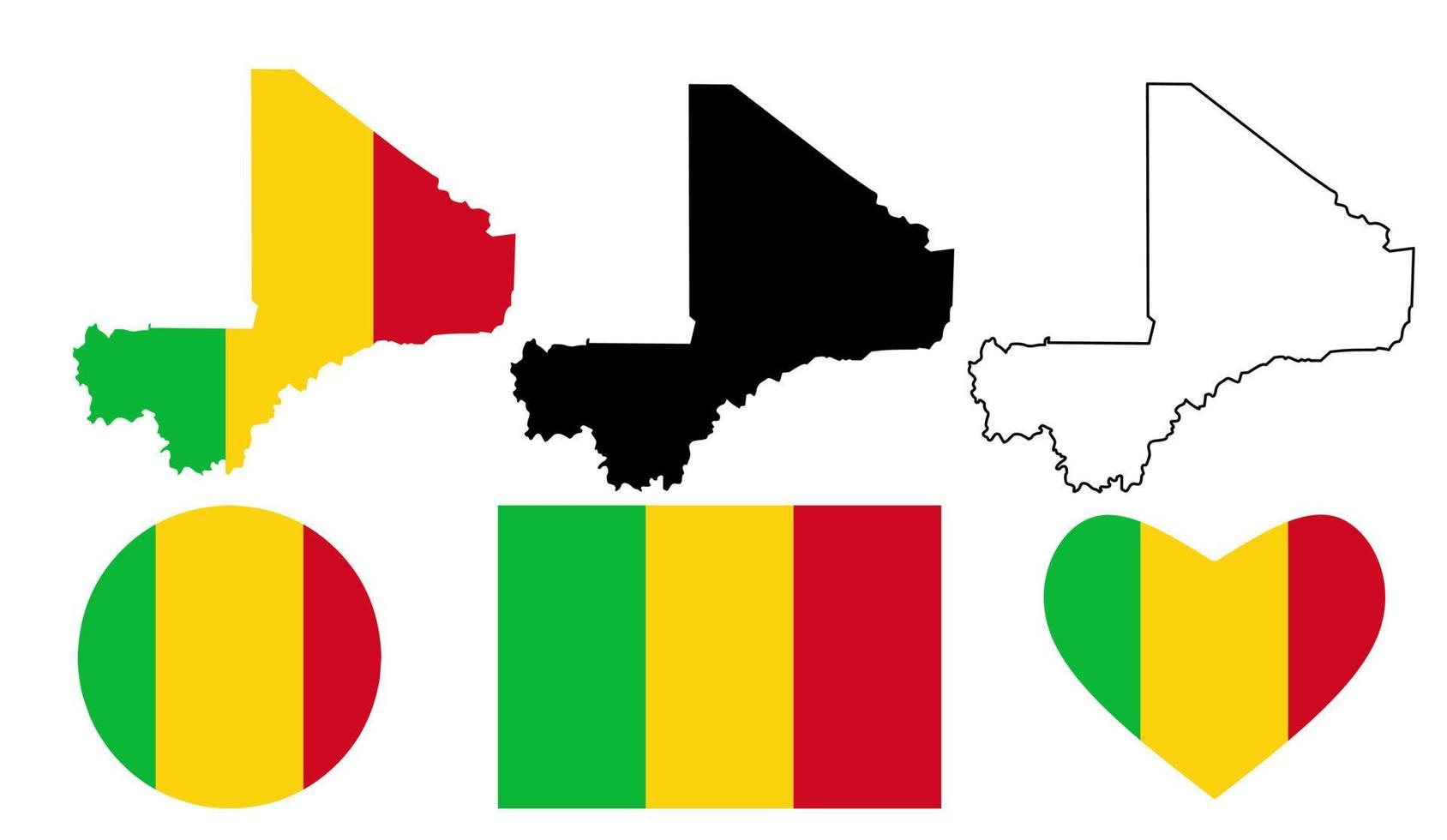 Mali Karte Flaggensymbol auf weißem Hintergrund vektor