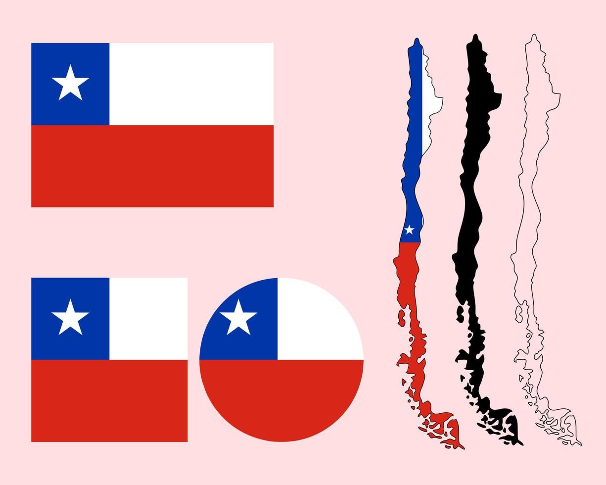 republik chile kartenflaggensymbolsatz vektor