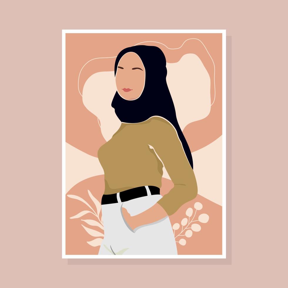 abstrakta porträtt kvinnor i huvudduk muslimska ansiktslösa kvinnliga minimalistisk vektorillustration vektor