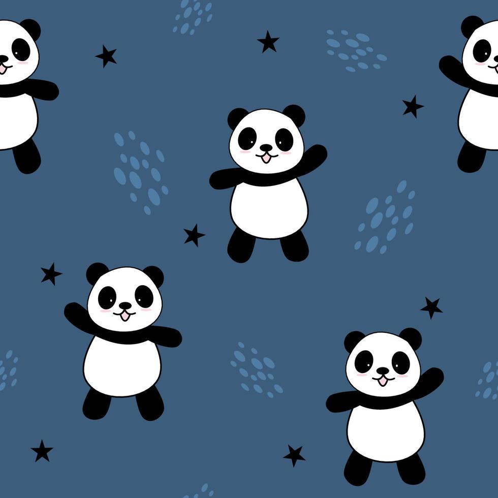 niedlicher panda nahtloser musterhintergrund, cartoon pandabären vektorillustration, kreative kinder für stoff, verpackung, textil, tapeten, bekleidung. vektor