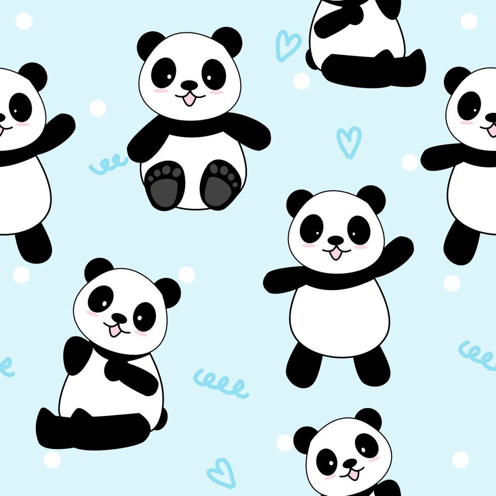 niedlicher panda nahtloser musterhintergrund, cartoon pandabären vektorillustration, kreative kinder für stoff, verpackung, textil, tapeten, bekleidung. vektor