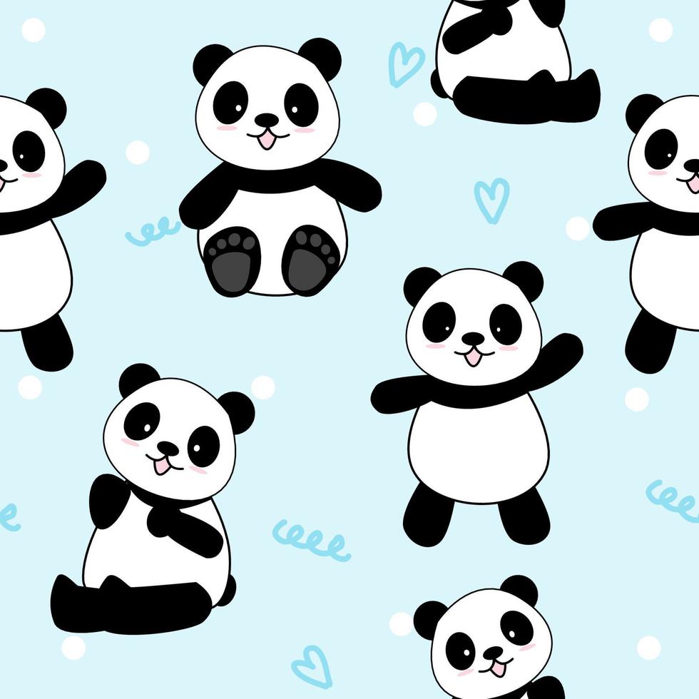 söt panda sömlös bakgrund, tecknade pandabjörnar vektorillustration, kreativa barn för tyg, omslag, textil, tapeter, kläder. vektor