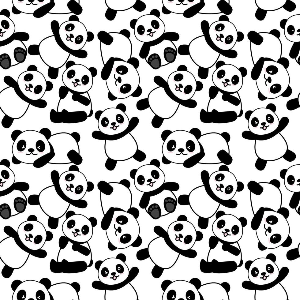 niedlicher panda nahtloser musterhintergrund, cartoon pandabären vektorillustration, kreative kinder für stoff, verpackung, textil, tapeten, bekleidung. vektor