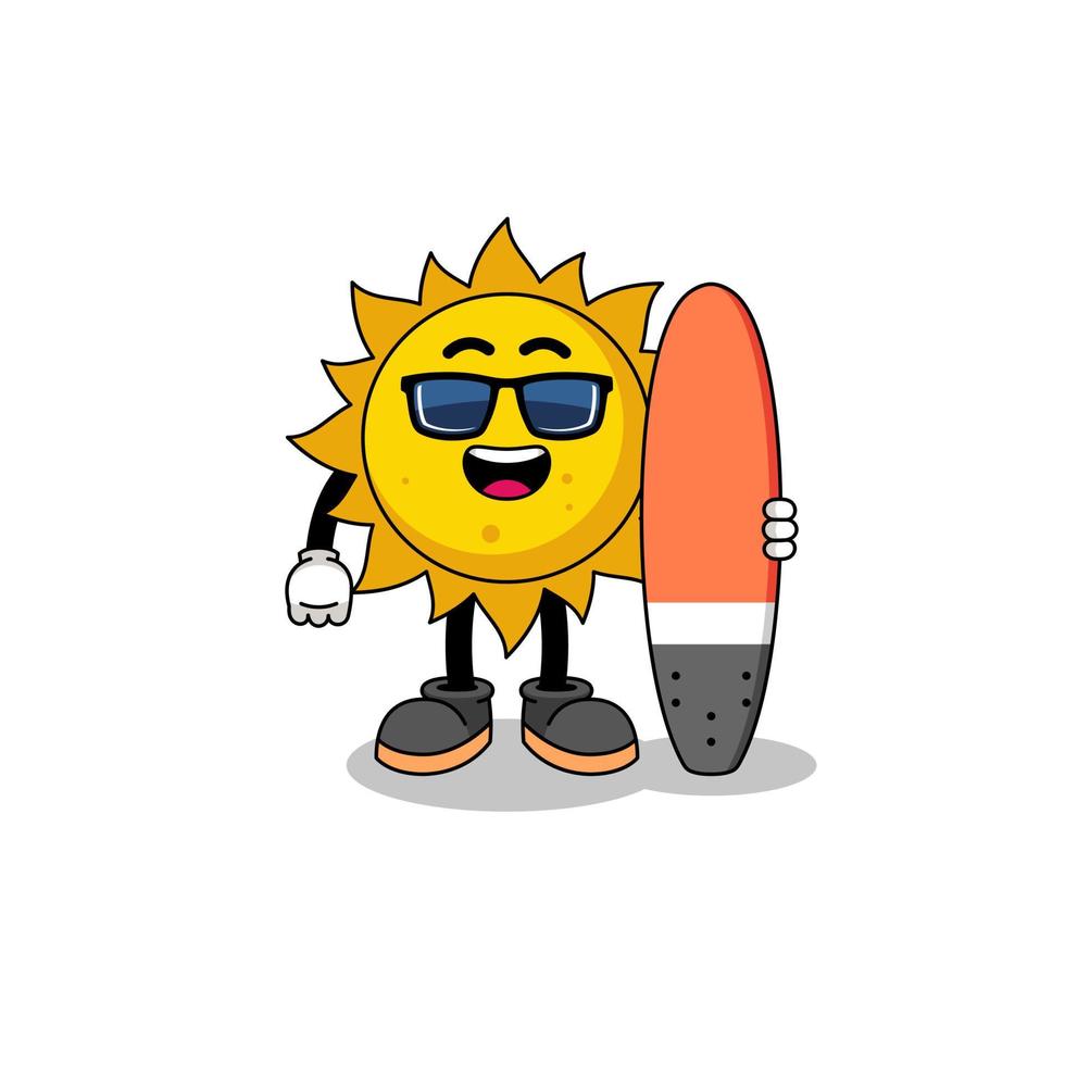 Maskottchen Cartoon der Sonne als Surfer vektor