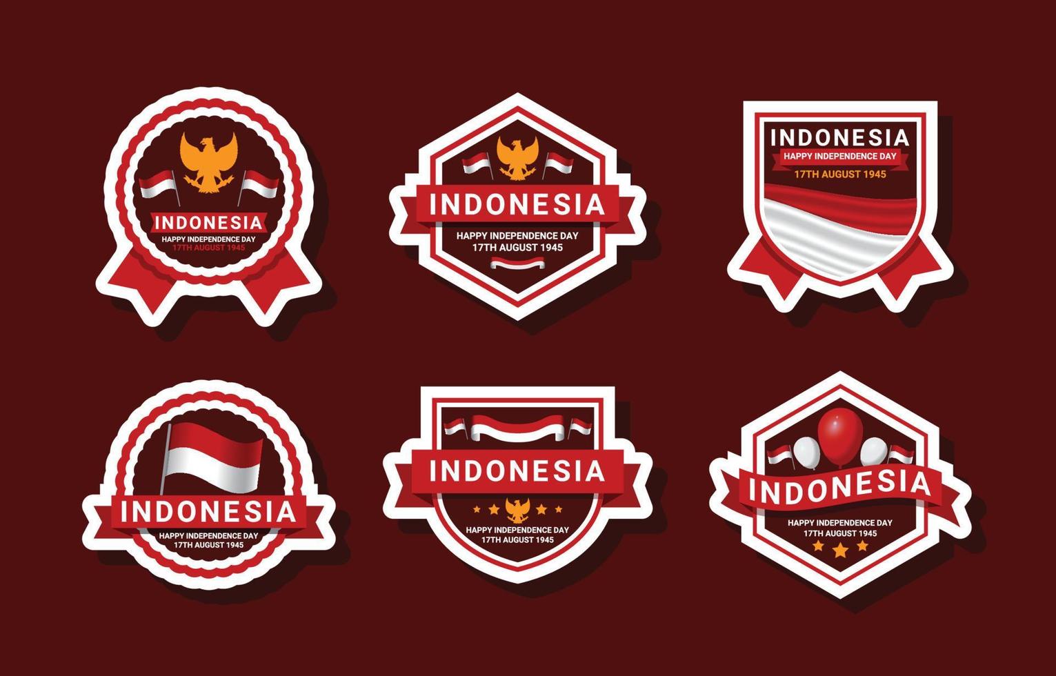 indonesien unabhängigkeitstag aufkleber set vektor