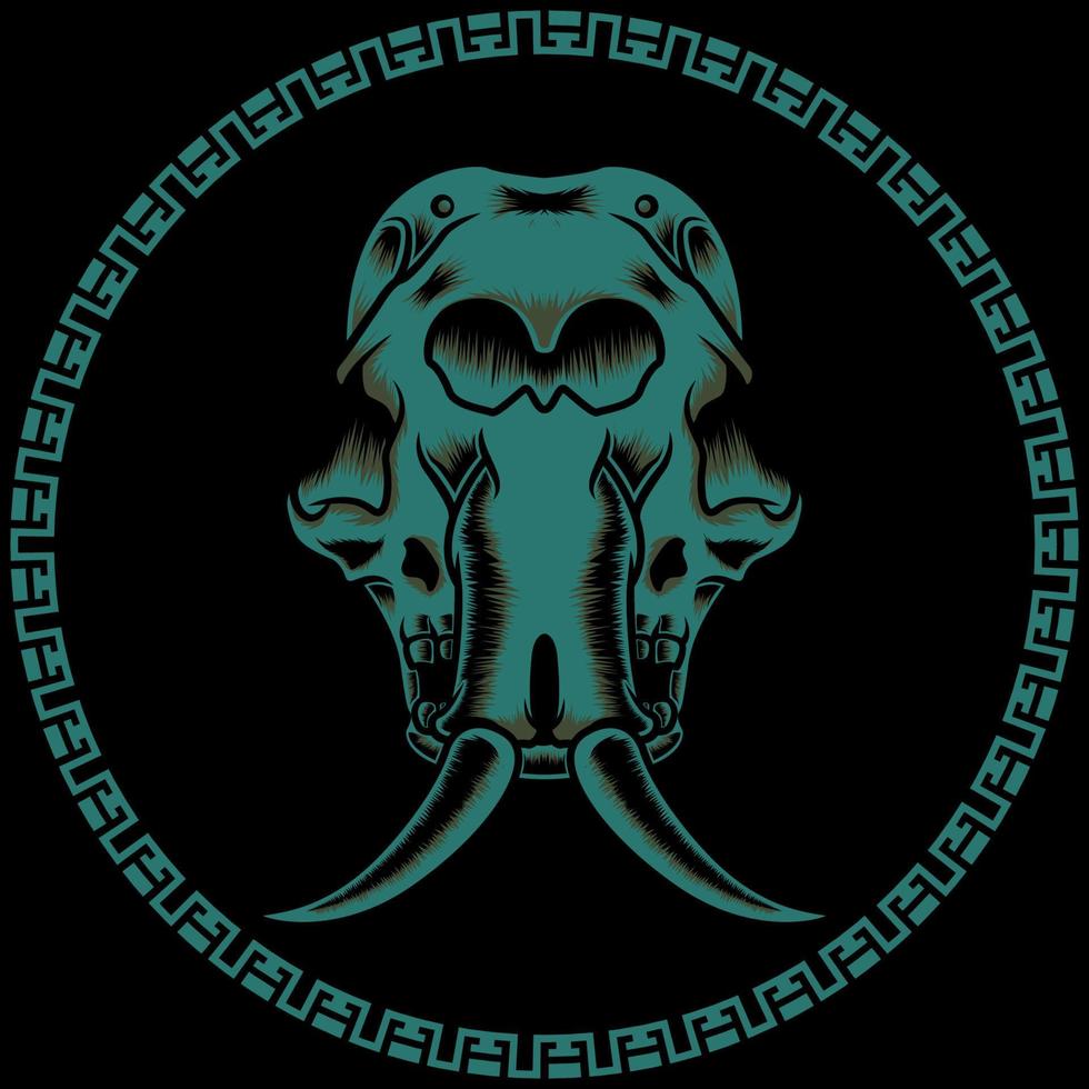 illustration av elefantskalle och symbol för mörkret vektor
