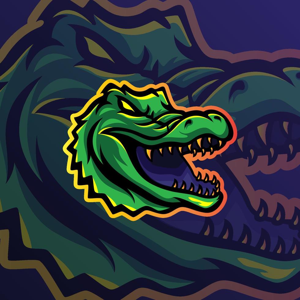 Krokodil-Maskottchen-Logo für Esport-Spiele oder Embleme vektor