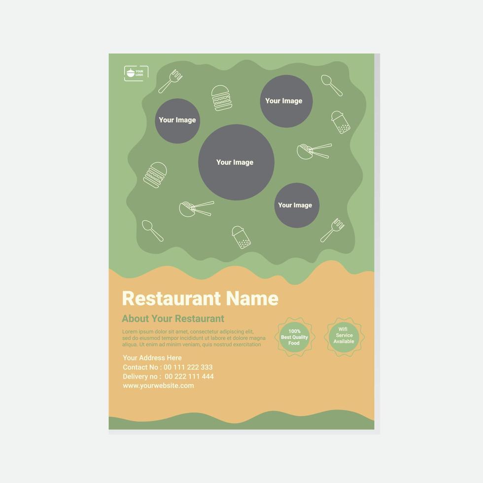 restaurang marknadsföring flyer designmall med handritad konstnärlig stil vektor