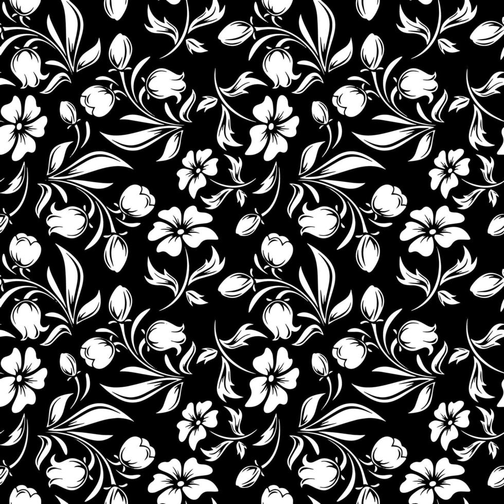 mönster vintage sömlös vektor blommig tapet bakgrundsillustration vit svart blomma