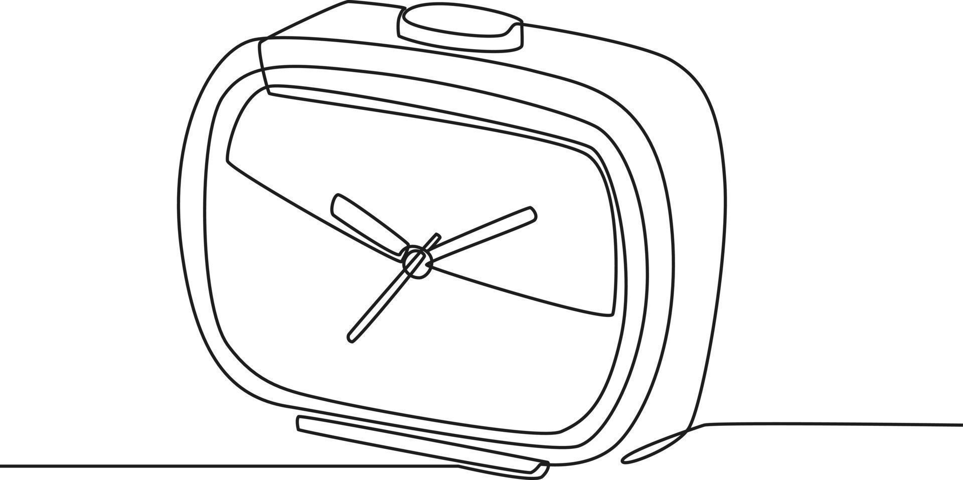 einzelne fortlaufende Linienzeichnung des Weckers mit Weckerumdrehung. lauter Klingelton-Timer zum Aufwachen des Erinnerungskonzepts. moderne grafische vektorillustration des einzeiligen abgehobenen betrages. vektor