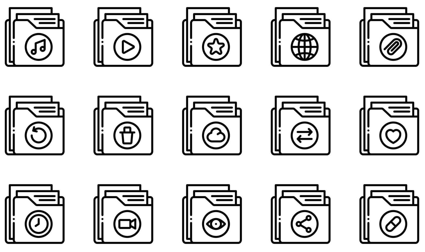 Satz von Vektorsymbolen im Zusammenhang mit Ordnern. enthält Symbole wie Ordner, Datei, Dokument, Speicher, Daten, Archiv und mehr. vektor