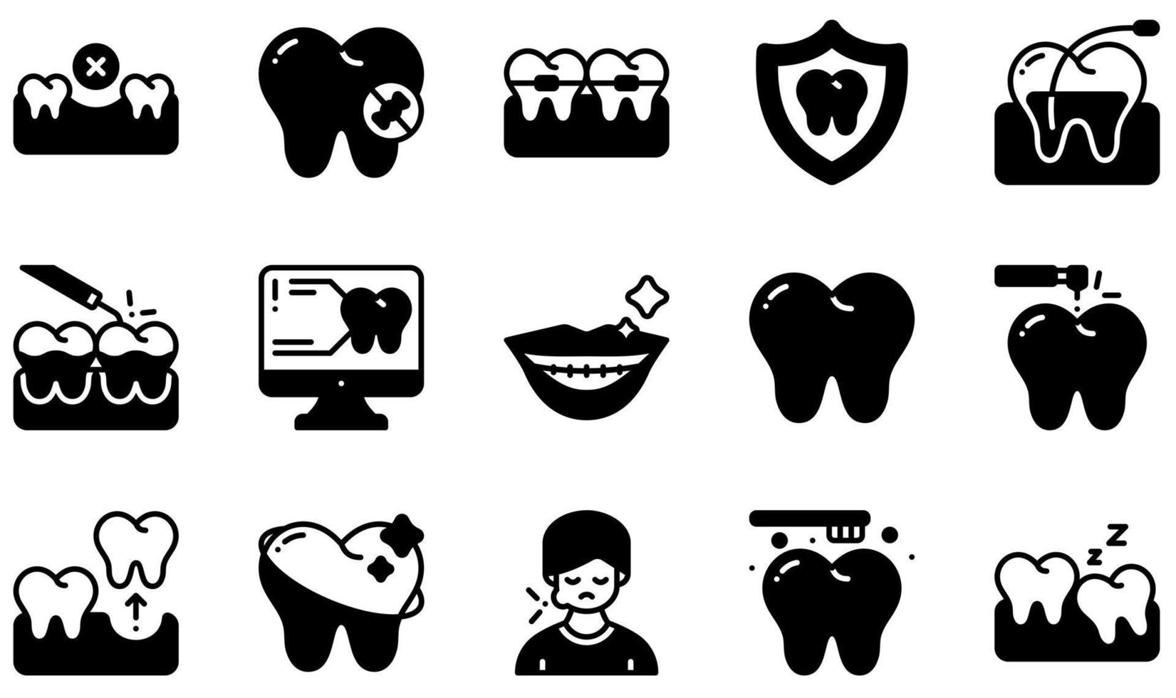 uppsättning vektor ikoner relaterade till dental. innehåller sådana ikoner som saknas, inget sött, ortodonti, skalning, skanning, tand och mer.