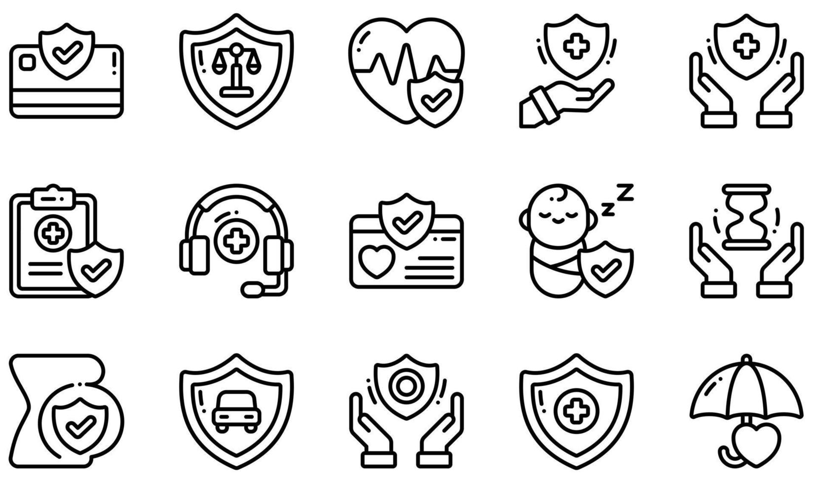 uppsättning vektor ikoner relaterade till sjukförsäkring. innehåller sådana ikoner som försäkringsbetalning, livförsäkring, sjukförsäkring, journal, pediatrisk, säker och mer.