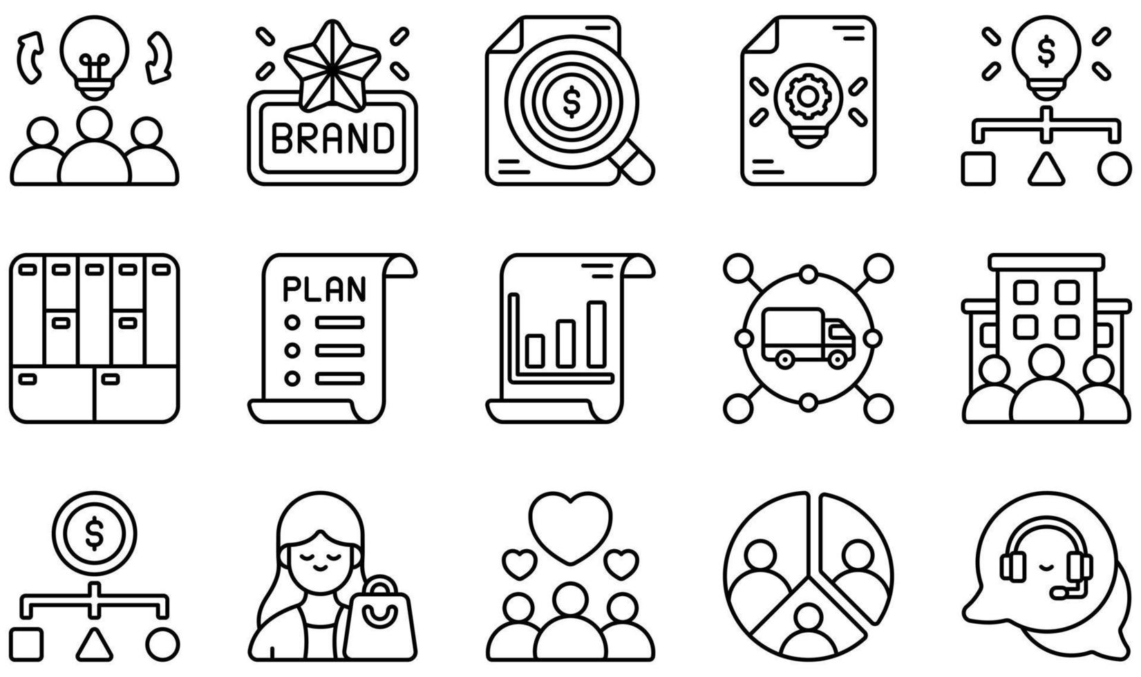 uppsättning vektor ikoner relaterade till affärsmodell. innehåller sådana ikoner som varumärke, affärsanalys, affärsidé, affärsplan, kund, kundsegment med mera.