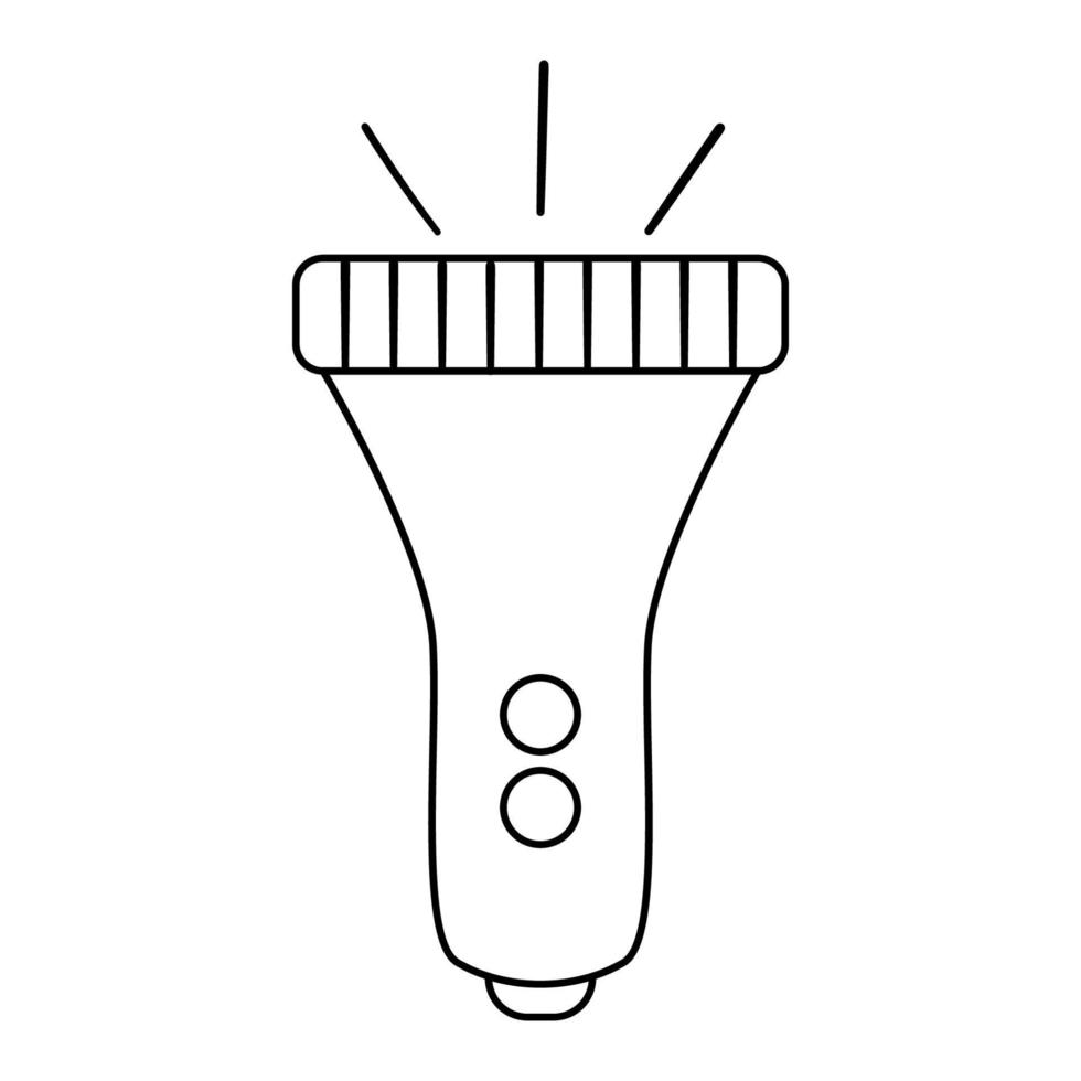 Vektor-Schwarz-Weiß-Taschenlampe isoliert auf weißem Hintergrund. linie beleuchtungsausrüstungsillustration für kinder. Umriss tragbares Lampenbild vektor